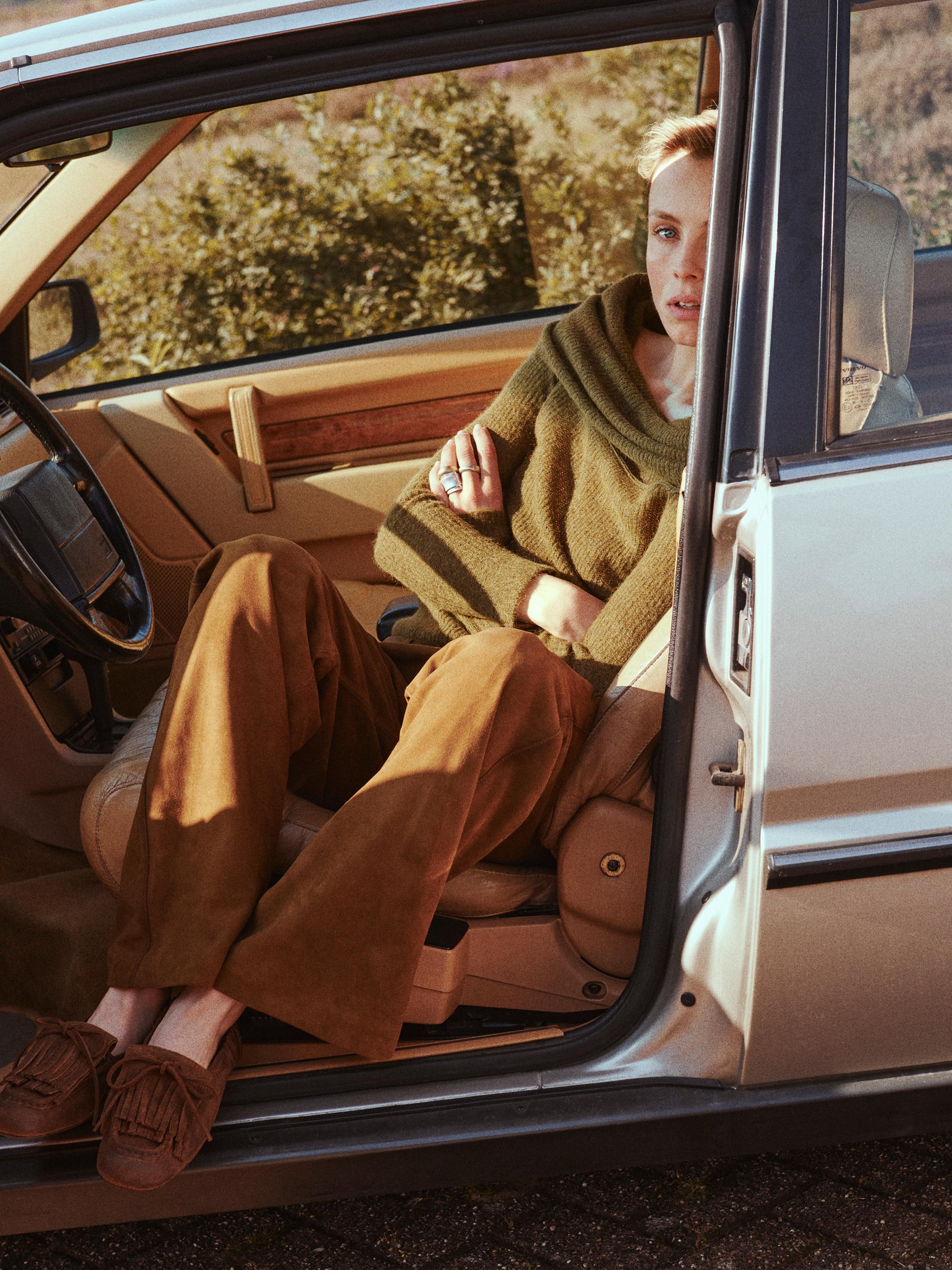 Off-the-shoulder knit sweater